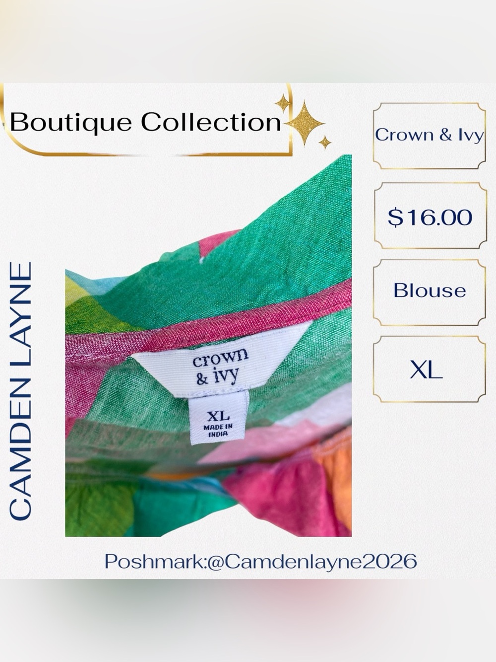 Crown & Ivy Multicolor Green Pink Blue Tiered Sleeveless Top - Picture 8 of 8